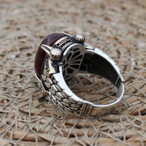 Fantastic Red Agate Gemstone <b>Mens</b> <b>Ring</b> Natural Agate Wedding <b>Ring</b> Vintage Design <b>Mens</b> <b>Ring</b> Limited Edition Luxury <b>Mens</b> Jewelry - Product Image 4