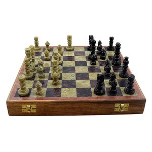 Jeu d'échecs et jeu de société en bois fait à la main en pierre de marbre 10x10 pouces (marron) - Product Image 4