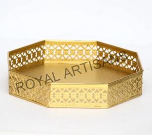 Plateau de service de fruits secs en métal hexagonal fait main de haute qualité avec couvercle vaisselle utiliser couleur et logo personnalisés au meilleur prix - Product Image 4