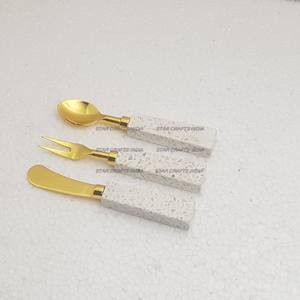 Ensemble de trois couverts en résine/marbre dernier cri ensemble de couverts en métal nouvelle cuillère et fourchette derniers couverts en métal argenterie - Product Image 6
