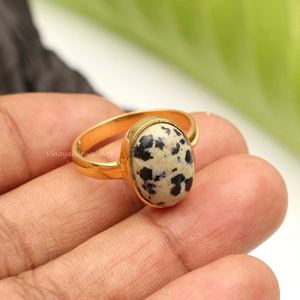 Jaspe dálmata en forma de pera anillo de ajuste de bisel 10x14mm chapado en oro plata piedra preciosa joyería hecha a mano regalo para fiesta de boda - Product Image 2