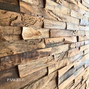 Panneau mural géométrique en bois massif récupéré, revêtement mural décoratif en bois, intérieur/extérieur, insonorisant, mur d'accentuation pour salle à manger - Product Image 1