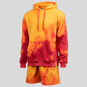 <b>Drop</b> Shoulder Tie Dye Sublimation Hood Top Jogger Set Men Winter <b>Drop</b> Shoulder Hoodie <b>Acid</b> Wash Baggy Jogger Shorts Set Men's - Product Image 3