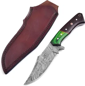 2024 couteau de chasse en acier Damas fait à la main couteau de poche rasoir tranchant Offre Spéciale avec étui en cuir avec logo personnalisé taille et couleur