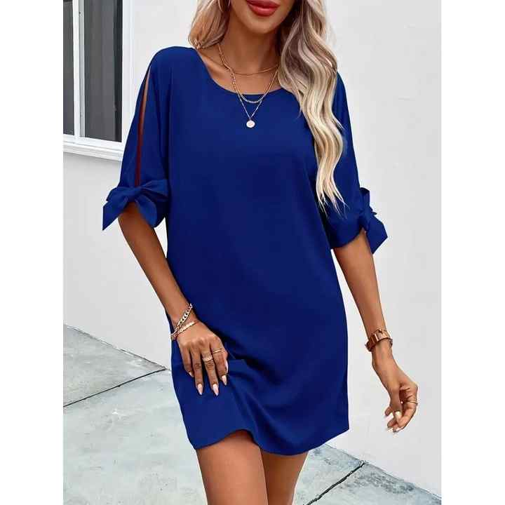 Women's Short Sleeve Sleeve Tie Detail Native Crepe Mini Dress