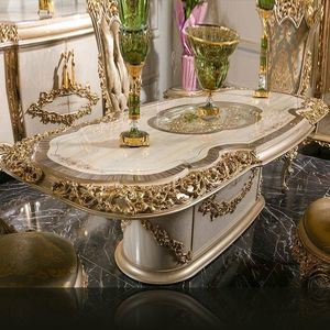 Imperiosa Hotel Emma Luxury <b>Dining</b> <b>Table</b> Set Solid Teak Wood <b>White</b> Gold Hand Carved Palace Furniture Collection dinning <b>table</b> - Product Image 1