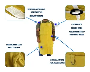 Custom Flame resistant Leather Welding Apron FR Work Apron with Multi-Pockets, Cow Split Leather Safety Welder Apron Workwear