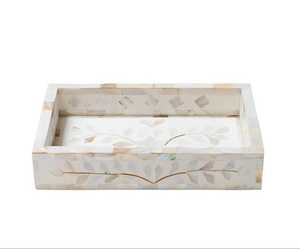 Personnalisé de haute qualité fabriqué à la main en bois naturel Floral vadrouille os plateau de service maison inspiré Art indien perle en résine - Product Image 2