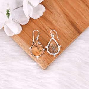 Boucles d'oreilles pendantes en pierre de jaspe Malinga en laiton de style bohème pour femmes, cadeau tendance pour les mariages, les fiançailles, les fêtes, les anniversaires - Product Image 4