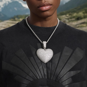 Luxury 925 <b>Silver</b> Moissanite Diamond <b>Heart</b> Pendant <b>Necklace</b> 2 Inch Fully Bust Hip Hop Rose Gold <b>Love</b> Jewelry Sparkling Bling - Product Image 5