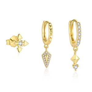Personalizado delicado 925 <span class=keywords><strong>plata</strong></span> esterlina triángulo geométrico circón Stud aro gota pendientes conjuntos para mujeres - Product Image 1