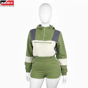 Conjunto Deportivo de 2 Piezas para Mujer, Sudadera con Capucha y Cremallera de Felpa Francesa de Algodón Grueso Personalizada y Pantalones Cortos Desgastados con Estampado Puff - Product Image 1