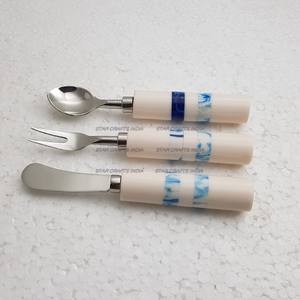 Juego de cubiertos de acero inoxidable pulido brillante de 3 piezas de lujo al por mayor 2022 con mango de mármol y resina natural antiguo de diseñador - Product Image 4