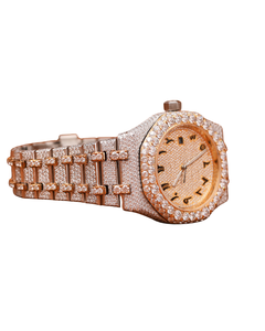 Yellow Gold Full Iced Moissanite Diamond <b>Watch</b> for Men Classic Date Light Yellow Dial Display New Arrival Analog Glass Window - Product Image 3