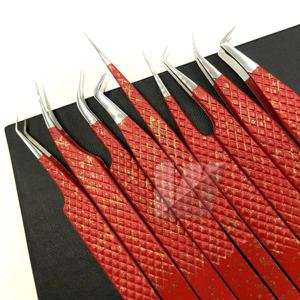 Pinzas de pestañas con logotipo personalizado de alta calidad, pinzas de extensión de pestañas con punta de volumen granate clásicas de acero inoxidable sostenible - Product Image 6
