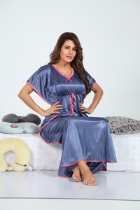 Robe de chambre en satin vintage simple pour femmes, manches cloche, vêtements de nuit respirants, doux, grande taille, chemise de nuit d'été avec taille élastique - Product Image 3