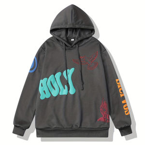 Fabricantes de ropa, Sudadera con capucha de lavado ácido con estampado de hojaldre personalizado, sudadera térmica de algodón de peso pesado de alta calidad para hombres, ropa informal - Product Image 2