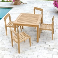 Ensemble de table à manger commerciale en bois massif de luxe au design moderne avec 4 chaises empilables pour salle de sport, extérieur, cuisine, hôtels
