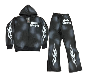 เสื้อฮู้ดผ้าคอตตอนผ้าเฟรนช์เทอร์รี่ทรงหลวมโอเวอร์ไซส์ทรงบ็อกซี่มีซิปมีฮู้ดและกางเกงวอร์มชุดจ็อกเกอร์ของผู้ชาย - Product Image 1