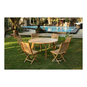 Table basse ronde moderne Table de jardin Bali en teck de style classe majestueuse 150 cm parfaite pour le parc de jardin extérieur ou le salon - Product Image 5