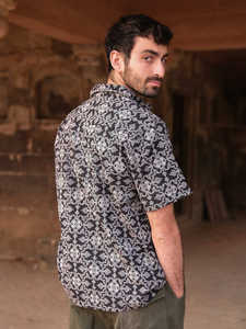 Rohisa hommes Boho coton écologique vacances chemise Handblock imprimé géométrique Tribal Design été Festival Hippie Style - Product Image 3