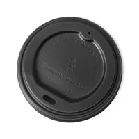 Couvre-gobelets CPLA de 80 mm de diamètre, couleur noire, jetables, écologiques, avec trou pour boire, compostables - 1000 pièces/carton
