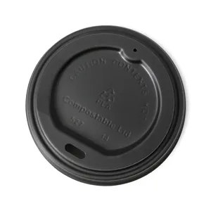 CPLA Lid 80mm Diameter Black Color Disposable Eco-Friendly Cup Lids with Drinking Hole Compostable - 1000 pcs/carton - Product Image 2