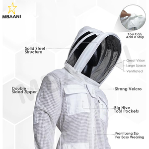 Profession 3 couches d'abeilles costumes pour hommes femmes, capuche ventilée anti-piqûre blanc 3 couches apiculture costume avec ensemble de gants en cuir - Product Image 3