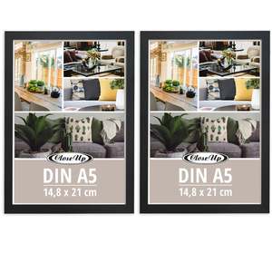 Set of 2 <b>Black</b> Wood Finish Poster <b>Frames</b> 14.8 X 21 cm DIN A5 Classic Simple Style for Home Decoration Photos DIY Projects - Product Image 1