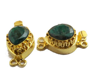 Piedra preciosa Esmeralda 1 hebra 2 hebras y 3 hebras cierre de caja de lágrima 18K chapado en oro 25X14X10MM Cierre de fabricación de joyas B630 - Product Image 4