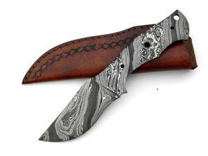 Kit de cuchillos de caza de acero de Damasco hechos a mano, Funda de cuero, mango de madera, cuchillo de bolsillo OEM personalizable para uso industrial al aire libre - Product Image 2