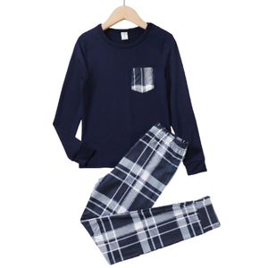 Wholesale Kids <b>Pajama</b> Set Soft Long Sleeve Top & Pants <b>Plaid</b> Print With Patch Pocket Sleepwear for Autumn/Winter. - Product Image 1