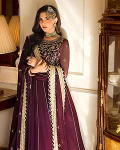 Indien pakistanais dernière mousseline de soie brodée Salwar Kameez avec maçonnerie lourde Collection de mariage de luxe vente chaude robe 0403 - Product Image 4
