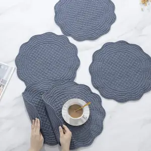 Quilted Placemats Washable Round Placemats For Kitchen Table-100% Cotton Fabric 14 Inch Round Table Mats