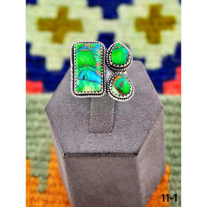 Southwest Handmade Turquoise Peacock Dahlia & Sterling Silver <b>Adjustable</b> <b>Ring</b> Rose Gold Plated Bezel Setting for Gift - Product Image 1