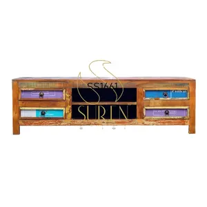 High Quality Living Room Furniture Indian TV Reclaimed Wood Hall Entry Way TV Unit Drawer Cabinet from Indian Supplier