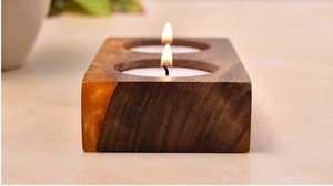 Support de bougie chauffe-plat rectangulaire en bois d'acacia, fait main, sans gouttes, pour décoration intérieure, source de lumière sans parfum - Product Image 2
