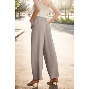 Women's <b>Light</b> Khaki High Waist Wide Leg Pants for <b>Summer</b> Lace Adjustable Knot Elastic Waist Casual Business Work Streetwear - Product Image 3