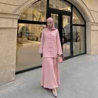 Setelan Abaya Loriya Dua Potong Tradisional Cina dengan Kancing Katak, Tunik Lengan Panjang & Rok Maxi Berlapis, Pakaian Islami Wanita yang Sopan