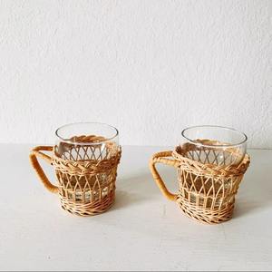 Juego de tazas de ratán para beber, cubierta envuelta con mango, jarra de vidrio, decoración de mesa de cocina, superventas - Product Image 2