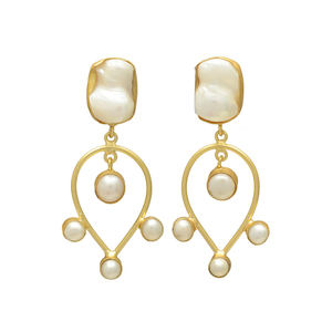 Pendientes de Perlas de Agua Dulce Naturales Color Blanco Ostra, Latón Vintage, Chapado en Oro de 24K, Hechos a Mano, para Mujer, para Boda - Product Image 1