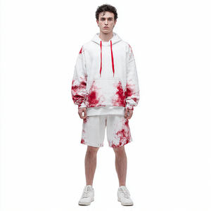 ชุดกางเกงขาสั้นผ้าฟลีซพิมพ์ลายมัดย้อมสำหรับผู้ชายเสื้อแบบสวมหัวมีฮู้ดผ้าคอตตอนซับเหงื่อสำหรับ100% ของผู้ชาย - Product Image 4