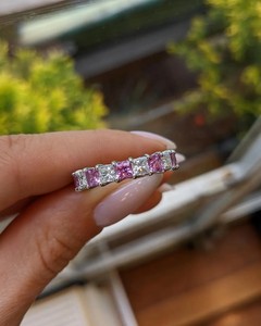 Bague en argent sterling avec zircon rose, pierre précieuse sertie, bande élégante, bijoux de mode pour femmes, pierre bleu ciel, boutons de manchette, poli or - Product Image 1