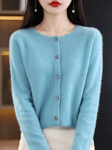 2024 New Chic Women's Basic O-neck <b>Cardigan</b> Spandex/Polyester Thick Winter Front Logo Soft Knitwear <b>Coat</b> - Product Image 6