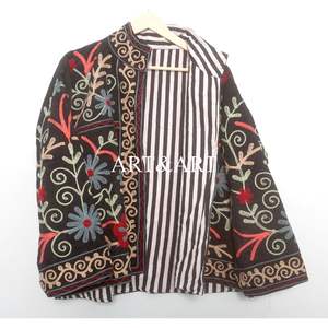 Handmade Unique Hand Embroidered 100% Cotton Cotrise <b>Jacket</b> for Women Full Sleeves <b>Mandarin</b> <b>Collar</b> Breathable Eco-Friendly - Product Image 6