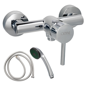 Miscelatore doccia monocomando "Dresde Flow" con interruttore centrale, tubo flessibile e maniglia con cartuccia in ceramica da 35 mm. - Product Image 1