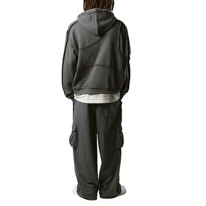 High Quality Oversized Boxy Acid Washed Eyelet Zip up Loopback Hoodie Outside Seam Detail Raw Edge Man Tracksuit Set - Product Image 4