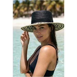หมวกปานามาสีดำ ลายปัก ปีกกว้าง สำหรับฤดูร้อน รุ่น HSR2121 - HSR2121-BLACK - Product Image 1