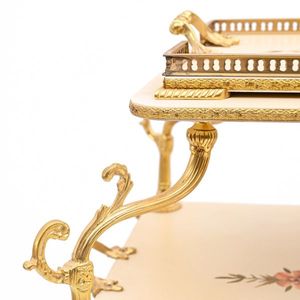 Chariot à thé en bois classique de luxe avec des détails dorés faits à la main, chariot de service - Product Image 2