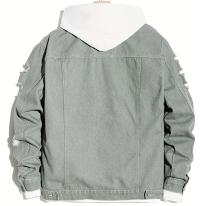 Streetwear Hip Pop décontracté tendance pour hommes, blouson aviateur d'hiver coupe-vent à boutons patchwork de grande taille en denim - Product Image 2